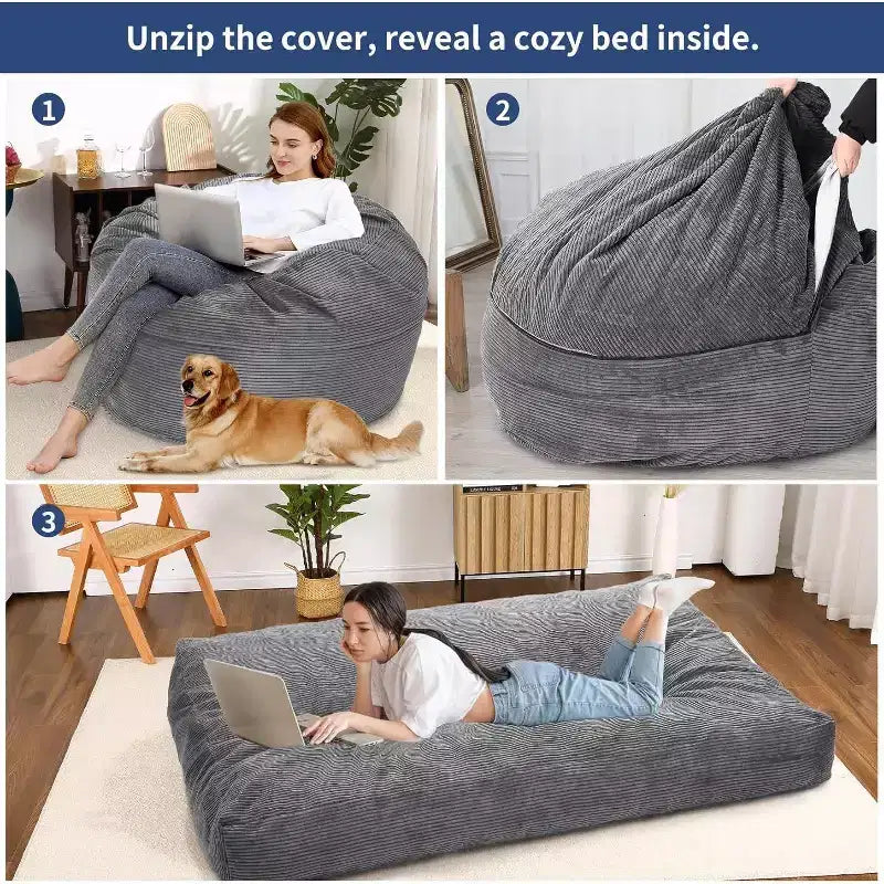 Divano Letto Convertibile a Sacco per Adulti - Materasso da Pavimento e Poltrona Oversize con Rivestimento Rimovibile e Lavabile
