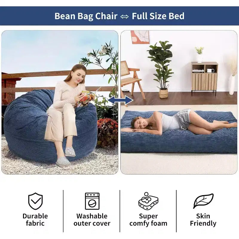 Divano Letto Convertibile a Sacco per Adulti - Materasso da Pavimento e Poltrona Oversize con Rivestimento Rimovibile e Lavabile