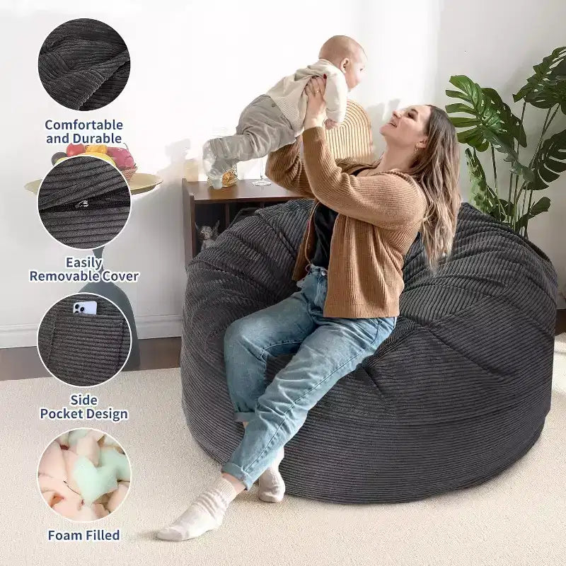 Divano Letto Convertibile a Sacco per Adulti - Materasso da Pavimento e Poltrona Oversize con Rivestimento Rimovibile e Lavabile