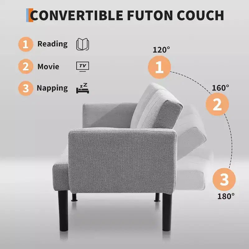 Divano letto regolabile da 75,5", reclinabile in 3 posizioni con design rialzato da terra per piccoli spazi (grigio/verde)