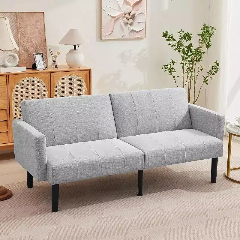 Divano letto regolabile da 75,5", reclinabile in 3 posizioni con design rialzato da terra per piccoli spazi (grigio/verde)