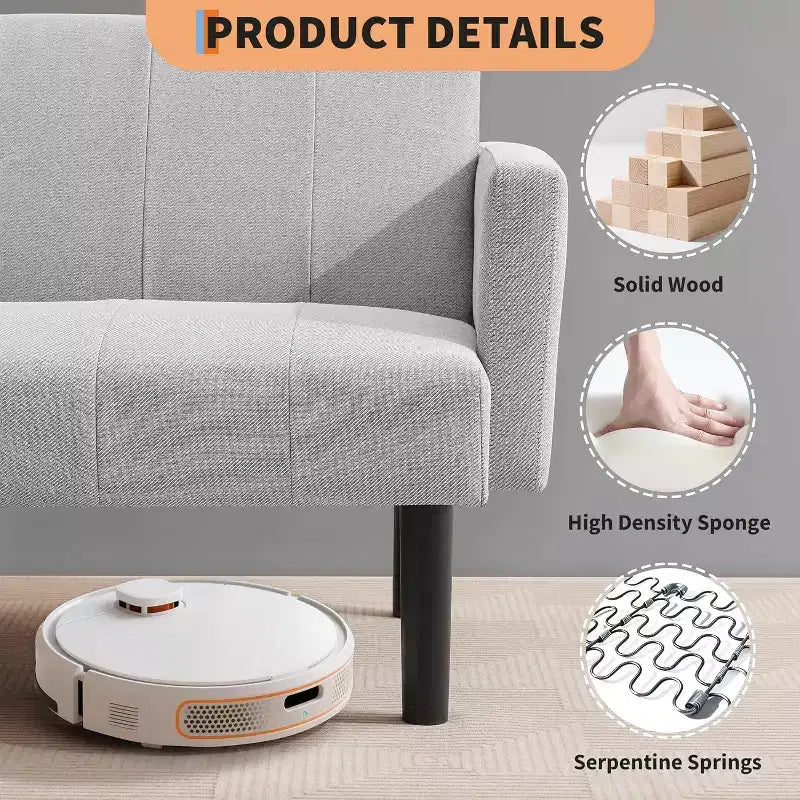 Divano letto regolabile da 75,5", reclinabile in 3 posizioni con design rialzato da terra per piccoli spazi (grigio/verde)