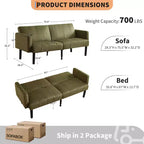Divano letto regolabile da 75,5", reclinabile in 3 posizioni con design rialzato da terra per piccoli spazi (grigio/verde)