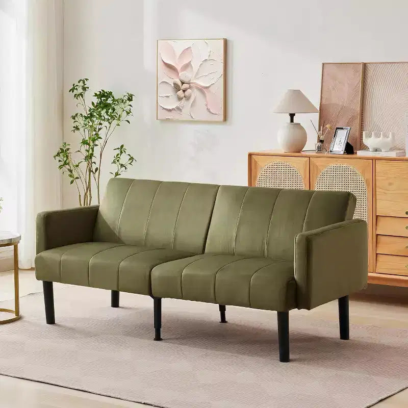 Divano letto regolabile da 75,5", reclinabile in 3 posizioni con design rialzato da terra per piccoli spazi (grigio/verde)