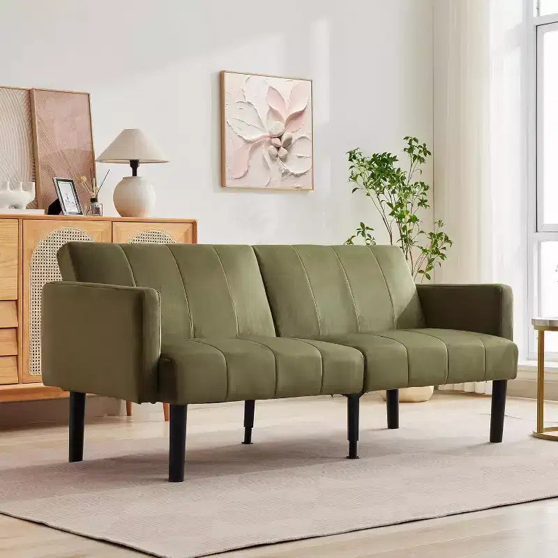 Divano letto regolabile da 75,5", reclinabile in 3 posizioni con design rialzato da terra per piccoli spazi (grigio/verde)