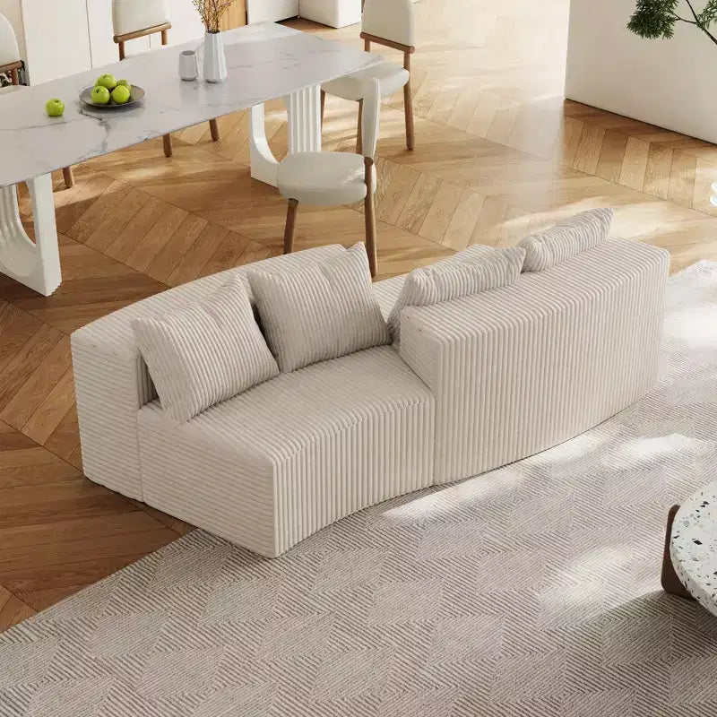 MAYEERTY Divano sezionale modulare curvo in velluto a coste con 4 cuscini e 2 moduli per soggiorno