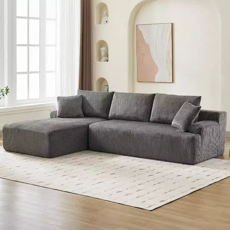 Divano a Nuvola con Chaise longue a L, Divano Sezionale Modulare Senza Struttura in Corduroy, Moderno, Nessun Montaggio Richiesto per Soggiorno, Appartamento e Spazi Ridotti