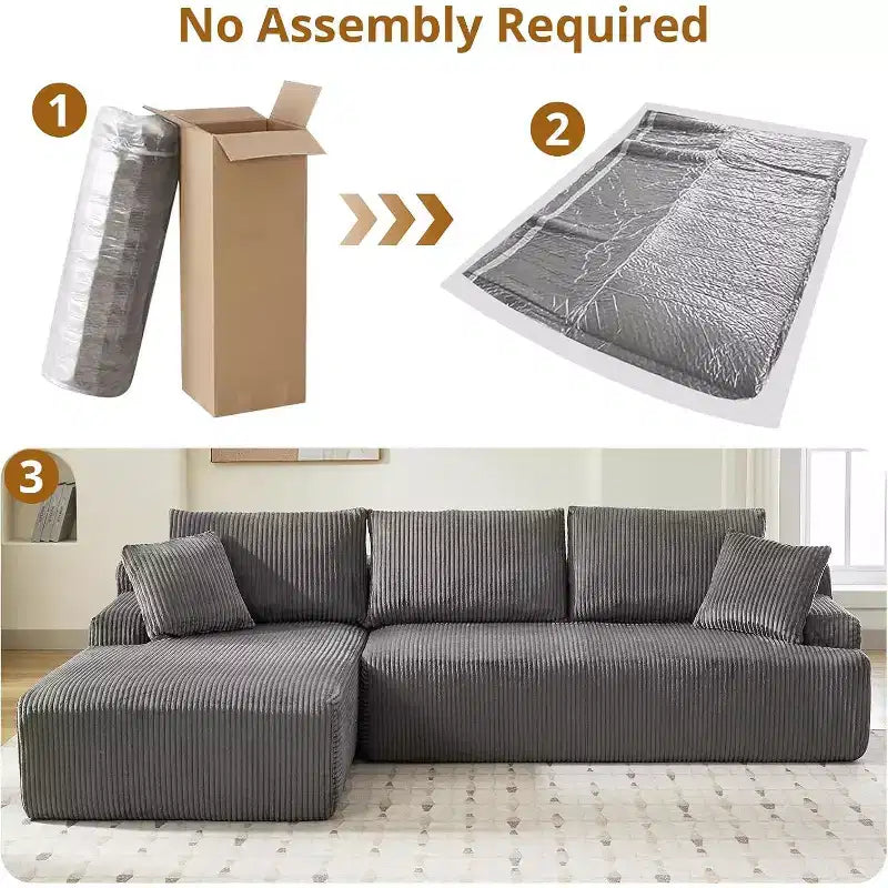Divano a Nuvola con Chaise longue a L, Divano Sezionale Modulare Senza Struttura in Corduroy, Moderno, Nessun Montaggio Richiesto per Soggiorno, Appartamento e Spazi Ridotti
