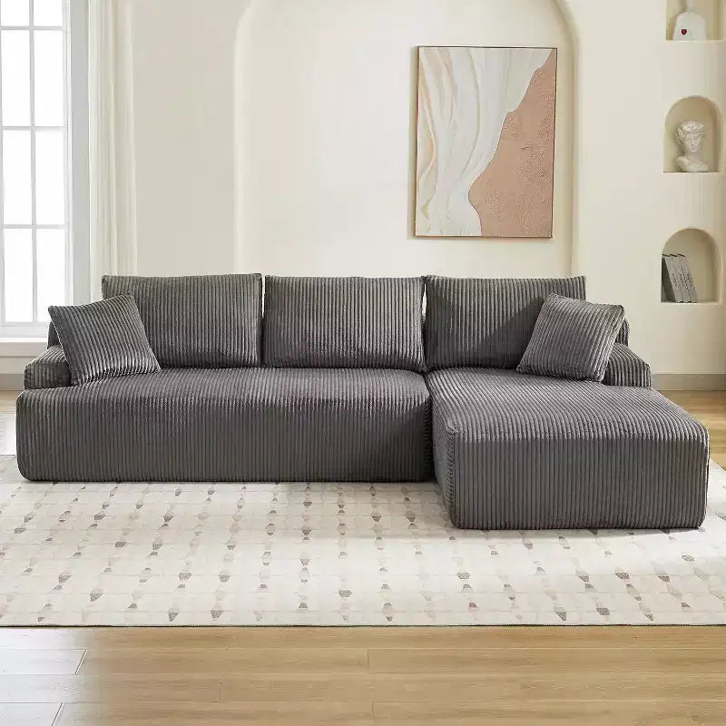 Divano a Nuvola con Chaise longue a L, Divano Sezionale Modulare Senza Struttura in Corduroy, Moderno, Nessun Montaggio Richiesto per Soggiorno, Appartamento e Spazi Ridotti