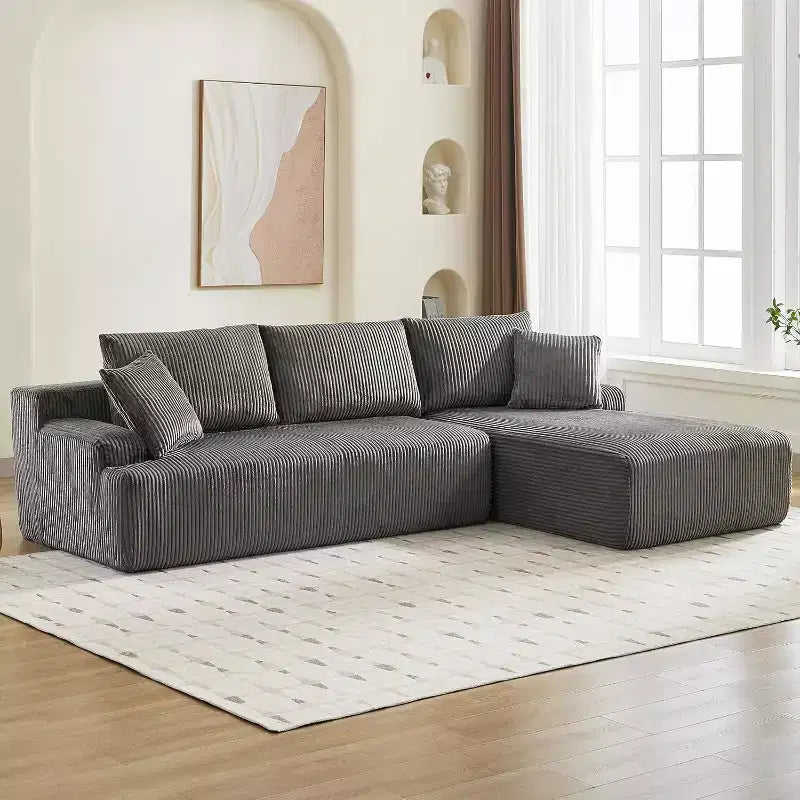 Divano a Nuvola con Chaise longue a L, Divano Sezionale Modulare Senza Struttura in Corduroy, Moderno, Nessun Montaggio Richiesto per Soggiorno, Appartamento e Spazi Ridotti
