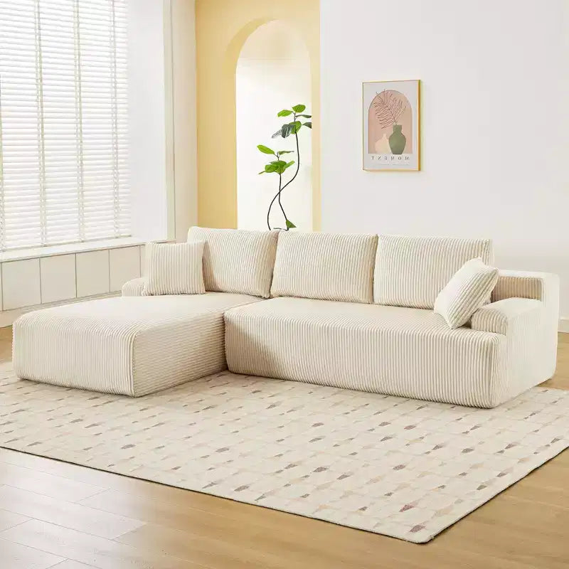 Divano a Nuvola con Chaise longue a L, Divano Sezionale Modulare Senza Struttura in Corduroy, Moderno, Nessun Montaggio Richiesto per Soggiorno, Appartamento e Spazi Ridotti