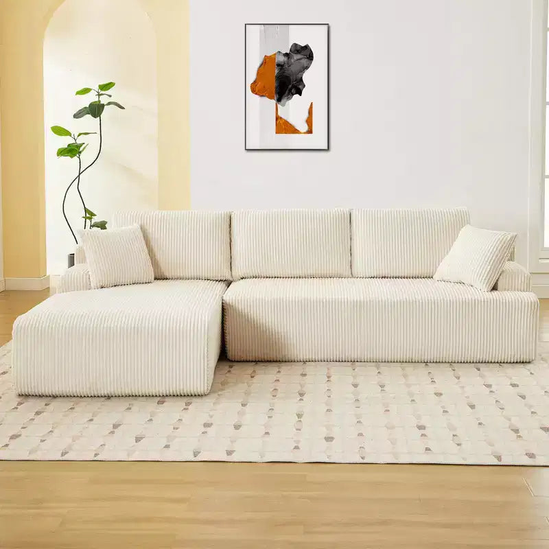 Divano a Nuvola con Chaise longue a L, Divano Sezionale Modulare Senza Struttura in Corduroy, Moderno, Nessun Montaggio Richiesto per Soggiorno, Appartamento e Spazi Ridotti