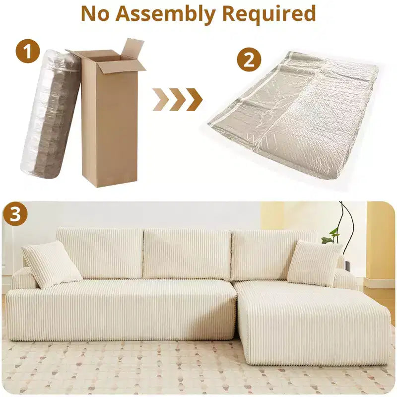 Divano a Nuvola con Chaise longue a L, Divano Sezionale Modulare Senza Struttura in Corduroy, Moderno, Nessun Montaggio Richiesto per Soggiorno, Appartamento e Spazi Ridotti