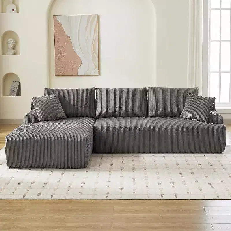Divano a Nuvola con Chaise longue a L, Divano Sezionale Modulare Senza Struttura in Corduroy, Moderno, Nessun Montaggio Richiesto per Soggiorno, Appartamento e Spazi Ridotti