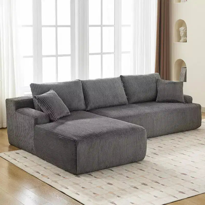 Divano a Nuvola con Chaise longue a L, Divano Sezionale Modulare Senza Struttura in Corduroy, Moderno, Nessun Montaggio Richiesto per Soggiorno, Appartamento e Spazi Ridotti