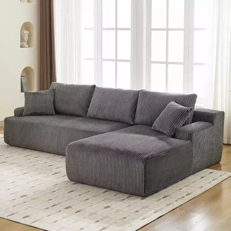 Divano a Nuvola con Chaise longue a L, Divano Sezionale Modulare Senza Struttura in Corduroy, Moderno, Nessun Montaggio Richiesto per Soggiorno, Appartamento e Spazi Ridotti