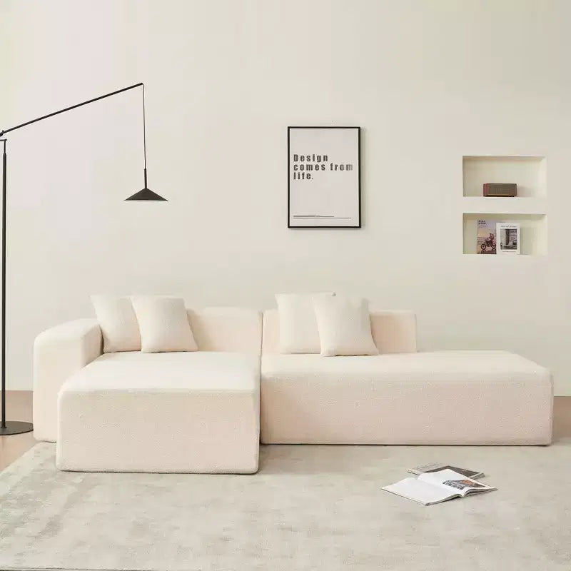 Divano Sezionale Modulare a L a 5 Posti in Tessuto di Lana di Agnello MAYEERTY con Chaise-Longue per Camera da Letto e Appartamento
