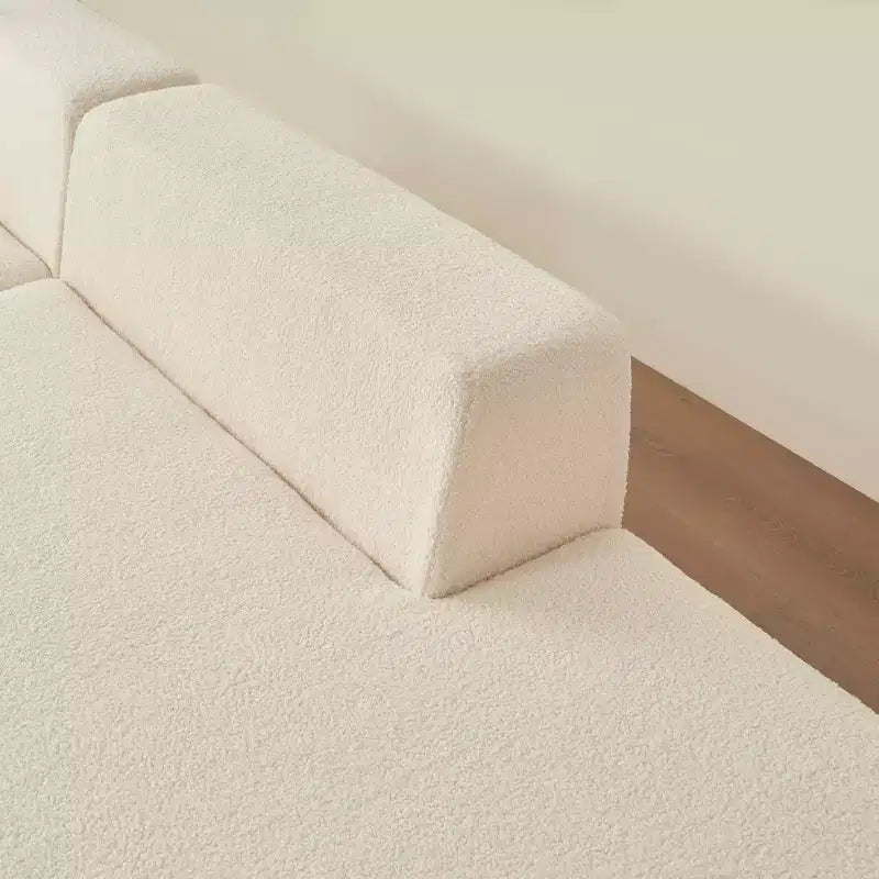 Divano Sezionale Modulare a L a 5 Posti in Tessuto di Lana di Agnello MAYEERTY con Chaise-Longue per Camera da Letto e Appartamento
