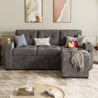 Sleeper Sofa, 84 Inch Sofa Bed with 2 Charging Ports, L Shaped Couch with 2 Storage Armrest and 2 Cup Holders, 2 Charging Ports