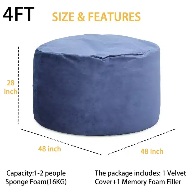 Poltrona Sacco 4 Piedi, Pouf Grande in Memory Foam per Adulti, Grande Divano con Morbido Rivestimento Rimovibile in Microfibra 4'