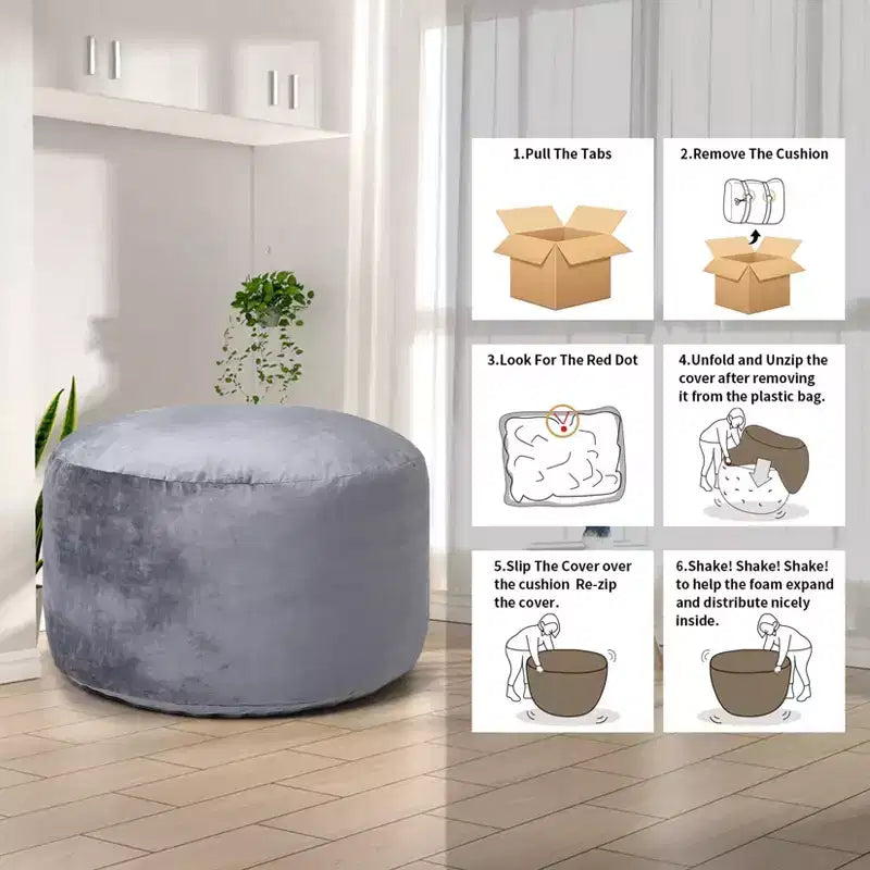 Poltrona Sacco 4 Piedi, Pouf Grande in Memory Foam per Adulti, Grande Divano con Morbido Rivestimento Rimovibile in Microfibra 4'