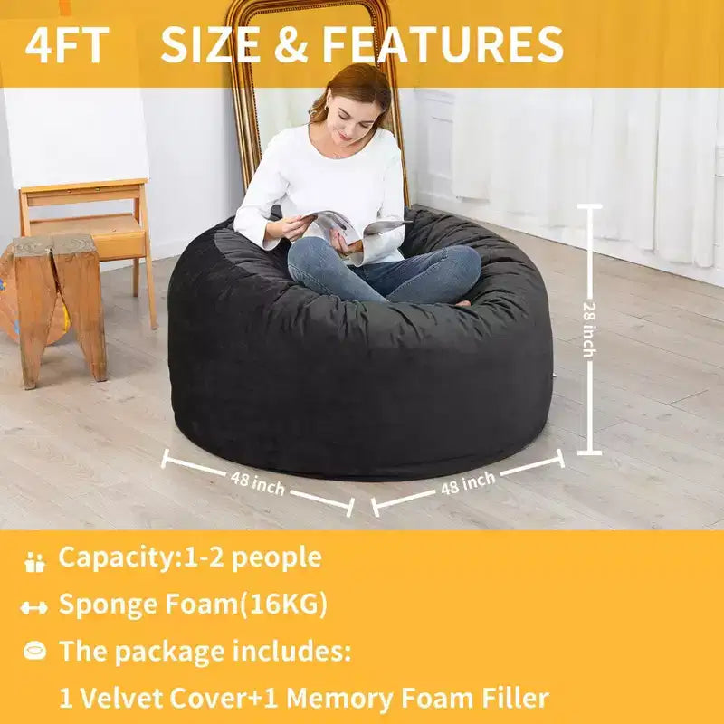 Poltrona Sacco 4 Piedi, Pouf Grande in Memory Foam per Adulti, Grande Divano con Morbido Rivestimento Rimovibile in Microfibra 4'