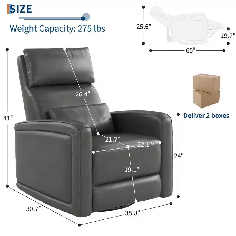 Poltrona Reclinabile Manuale, Divano Girevole a Dondolo a 360°, Poltrona Singola in Similpelle, Recliner Moderno con Schienale Alto e Ergonomico, per Soggiorno