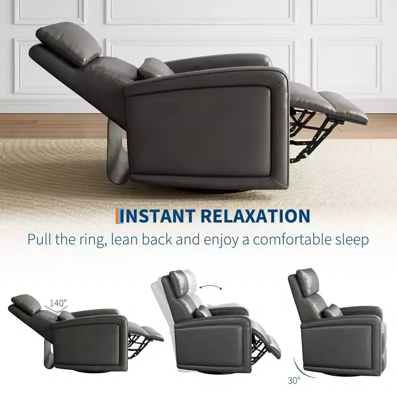 Poltrona Reclinabile Manuale, Divano Girevole a Dondolo a 360°, Poltrona Singola in Similpelle, Recliner Moderno con Schienale Alto e Ergonomico, per Soggiorno