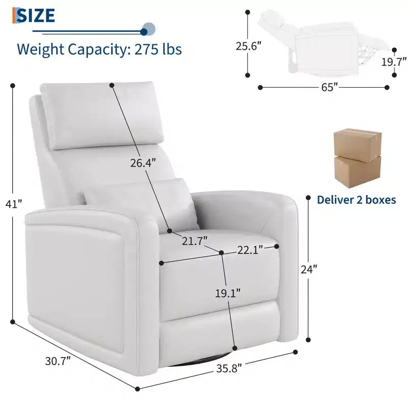 Poltrona Reclinabile Manuale, Divano Girevole a Dondolo a 360°, Poltrona Singola in Similpelle, Recliner Moderno con Schienale Alto e Ergonomico, per Soggiorno