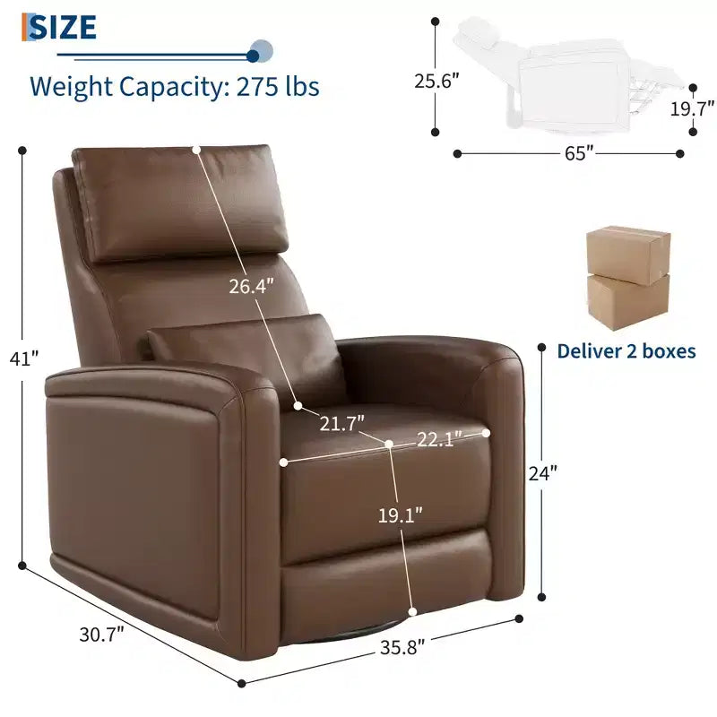 Poltrona Reclinabile Manuale, Divano Girevole a Dondolo a 360°, Poltrona Singola in Similpelle, Recliner Moderno con Schienale Alto e Ergonomico, per Soggiorno