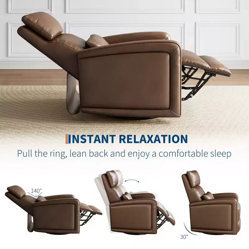 Poltrona Reclinabile Manuale, Divano Girevole a Dondolo a 360°, Poltrona Singola in Similpelle, Recliner Moderno con Schienale Alto e Ergonomico, per Soggiorno