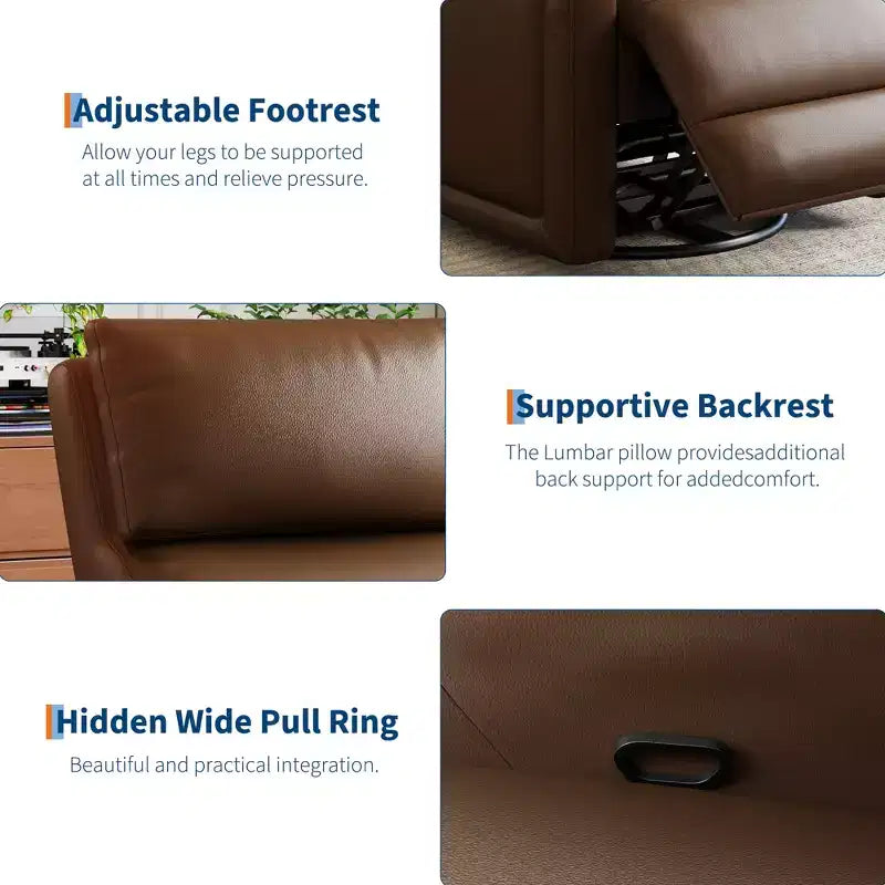 Poltrona Reclinabile Manuale, Divano Girevole a Dondolo a 360°, Poltrona Singola in Similpelle, Recliner Moderno con Schienale Alto e Ergonomico, per Soggiorno