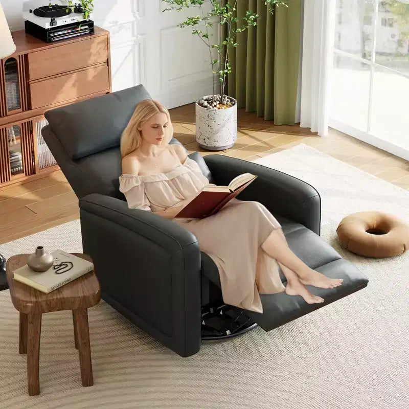 Poltrona Reclinabile Manuale, Divano Girevole a Dondolo a 360°, Poltrona Singola in Similpelle, Recliner Moderno con Schienale Alto e Ergonomico, per Soggiorno