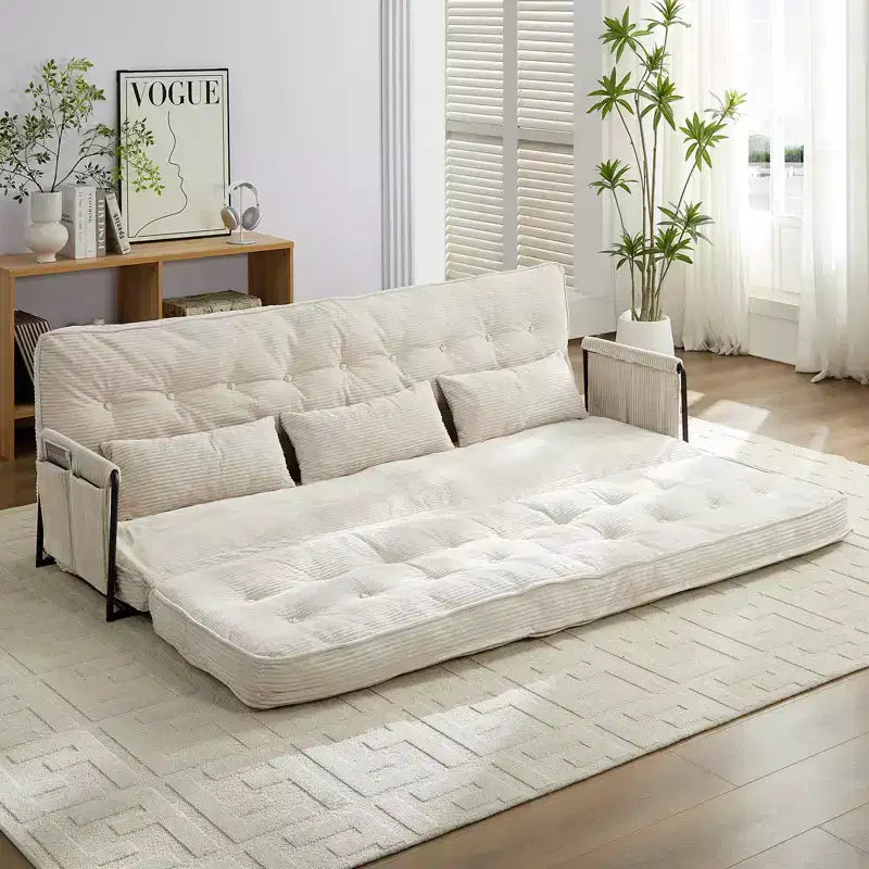 Mjkone Divano letto futon pieghevole multifunzionale, divano letto a 3 posti con cuscini, schienale regolabile in 6 posizioni