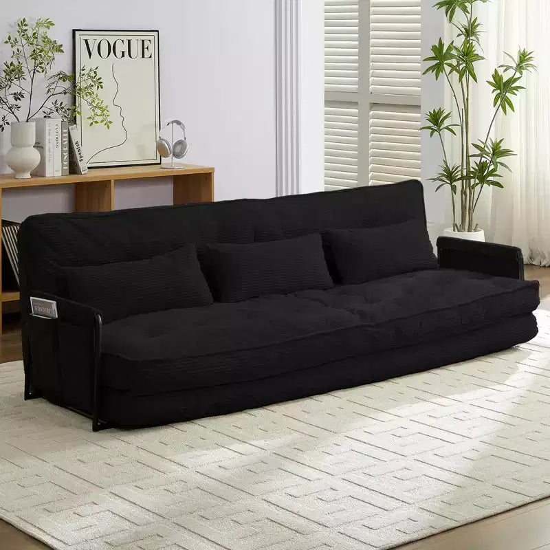 Mjkone Divano letto futon pieghevole multifunzionale, divano letto a 3 posti con cuscini, schienale regolabile in 6 posizioni