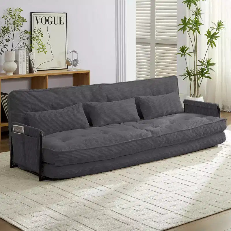 Mjkone Divano letto futon pieghevole multifunzionale, divano letto a 3 posti con cuscini, schienale regolabile in 6 posizioni