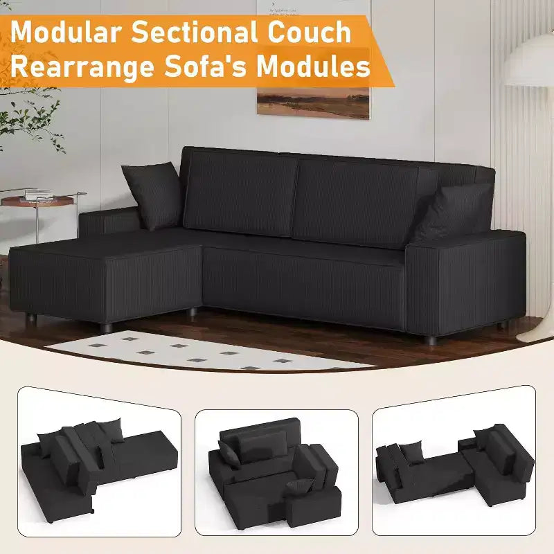 Divano sezionale in velluto a coste a righe da 96 pollici, divano sezionale oversize moderno a forma di L, per soggiorno, appartamento, monolocale