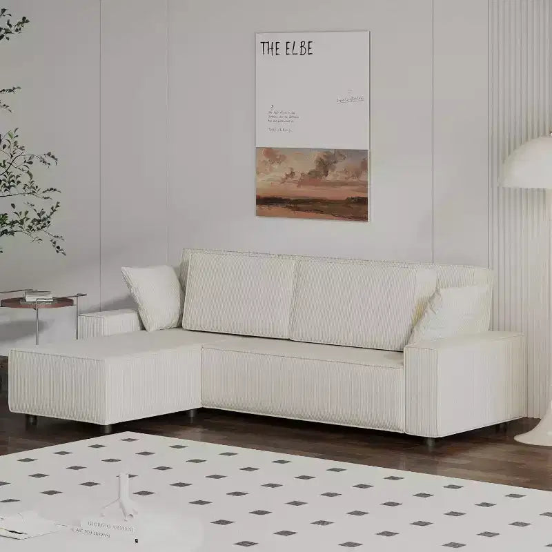 96 Inches Stripe Corduroy Sectional Sofa, Modern L Shaped Oversized Sectional Sofa, for Living Room, Apartment, Studio
