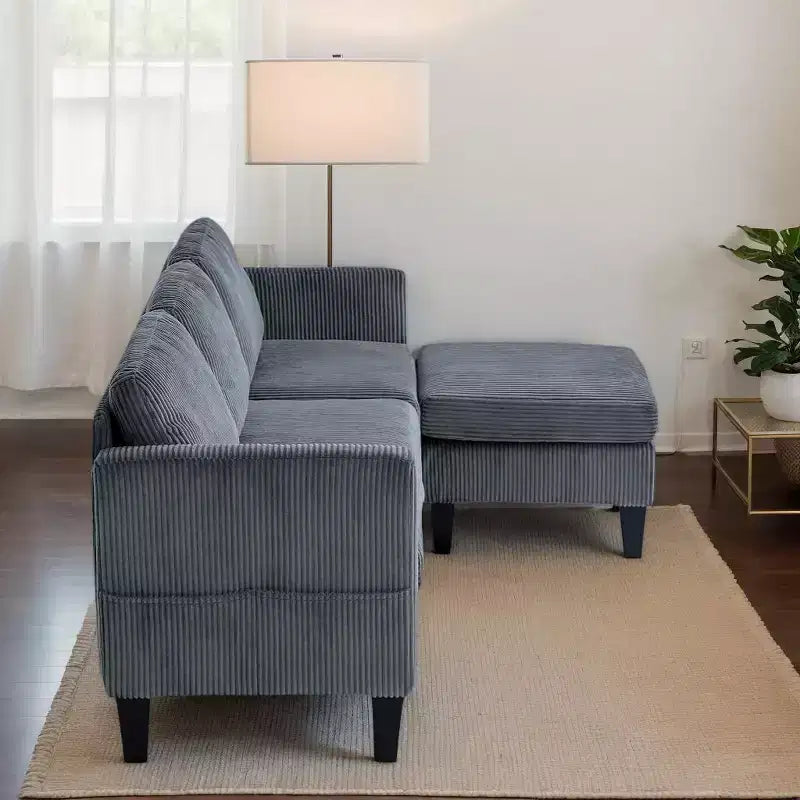 MAYEERTY Divano a L con Corduroy Imbottito, Aspetto Moderno di Lusso per Soggiorno, Grigio