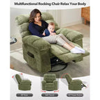 Poltrona Reclinabile a Dondolo, Sedia a Dondolo Girevole a 360°, Recliner Lazy Boy Singolo, Tasche Laterali, per Soggiorno, Piccoli Spazi