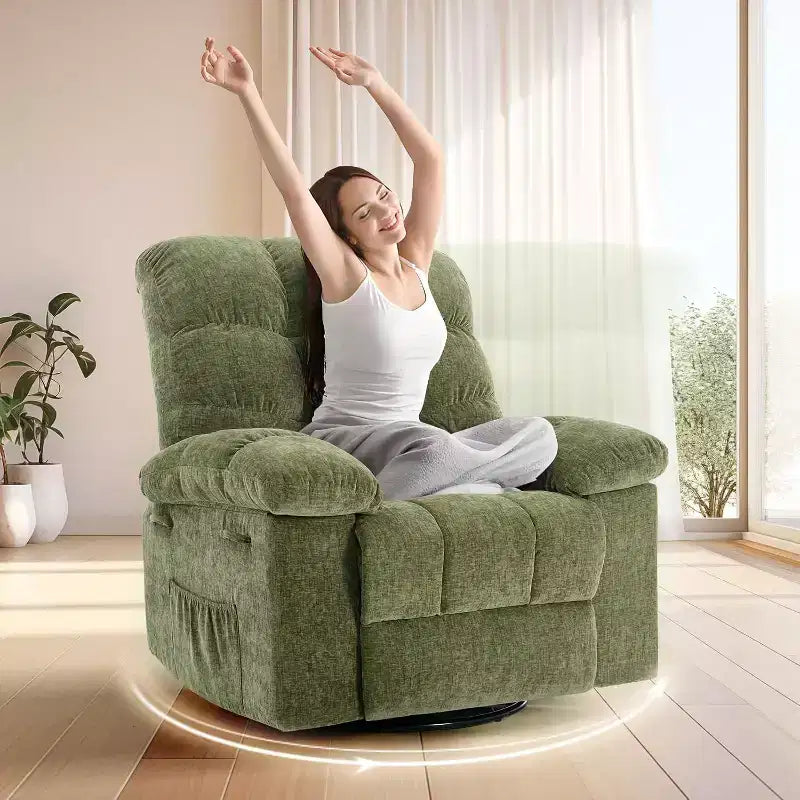 Poltrona Reclinabile a Dondolo, Sedia a Dondolo Girevole a 360°, Recliner Lazy Boy Singolo, Tasche Laterali, per Soggiorno, Piccoli Spazi
