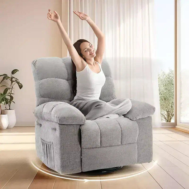 Poltrona Reclinabile a Dondolo, Sedia a Dondolo Girevole a 360°, Recliner Lazy Boy Singolo, Tasche Laterali, per Soggiorno, Piccoli Spazi