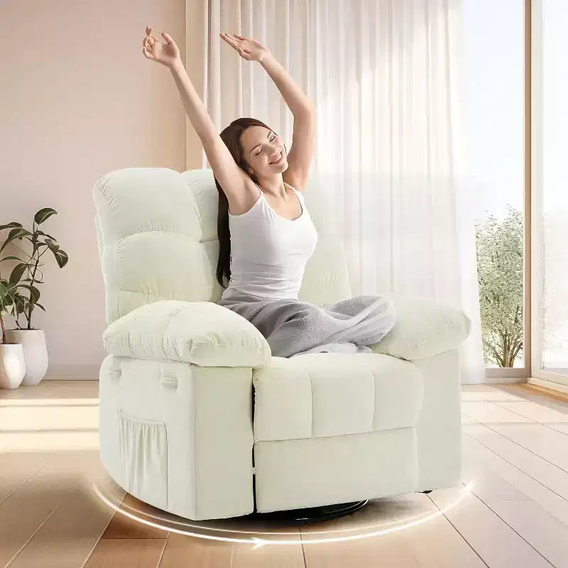 Poltrona Reclinabile a Dondolo, Sedia a Dondolo Girevole a 360°, Recliner Lazy Boy Singolo, Tasche Laterali, per Soggiorno, Piccoli Spazi