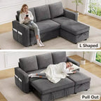 Dyonery Divano letto estraibile 2 in 1 con chaise longue reversibile contenitore per camera da letto Divano a L componibile con tasche laterali, 81"