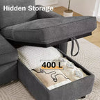 Dyonery Divano letto estraibile 2 in 1 con chaise longue reversibile contenitore per camera da letto Divano a L componibile con tasche laterali, 81"