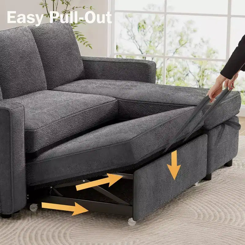 Dyonery Divano letto estraibile 2 in 1 con chaise longue reversibile contenitore per camera da letto Divano a L componibile con tasche laterali, 81"