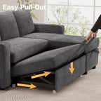 Dyonery Divano letto estraibile 2 in 1 con chaise longue reversibile contenitore per camera da letto Divano a L componibile con tasche laterali, 81"