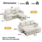 Dyonery Divano letto estraibile 2 in 1 con chaise longue reversibile contenitore per camera da letto Divano a L componibile con tasche laterali, 81"
