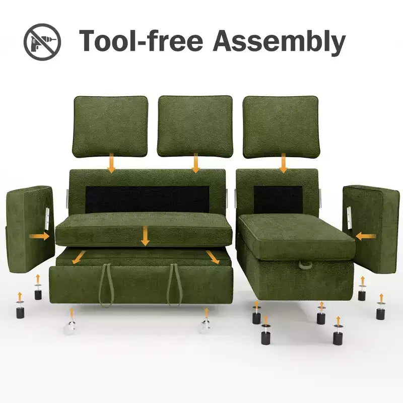 Dyonery Divano letto estraibile 2 in 1 con chaise longue reversibile contenitore per camera da letto Divano a L componibile con tasche laterali, 81"