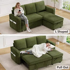 Dyonery Divano letto estraibile 2 in 1 con chaise longue reversibile contenitore per camera da letto Divano a L componibile con tasche laterali, 81"